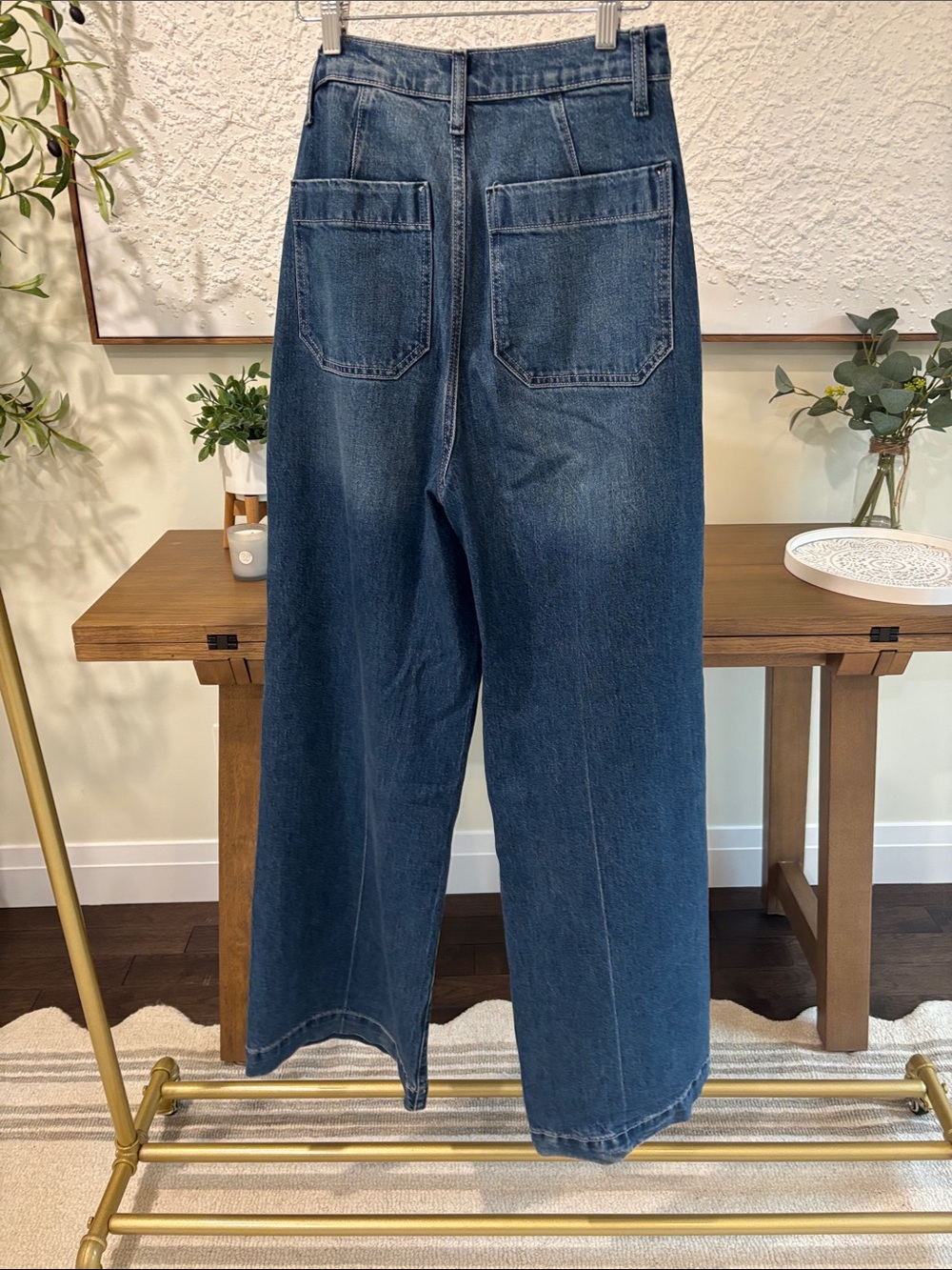 Reformation Dark Blue Wide Leg Jeans with Front Patch Pockets - Picture 2 of 3